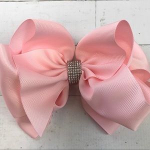 Texas Size Rhinestone Center Knot Hair Bow Lt.pink